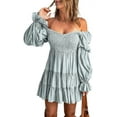thumbnail image 1 of Women's 2023 Summer Spring Elegant Off Shoulder V Neck Long Sleeve Pleated Flowing Boho Floral Print Crewneck Short Sleeve, 1 of 9