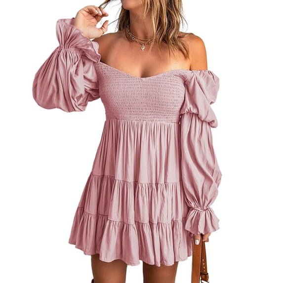 Women's 2023 Summer Spring Elegant Off Shoulder V Neck Long Sleeve Pleated Flowing Boho Floral Print Crewneck Short Sleeve