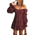 thumbnail image 1 of Women's 2023 Summer Spring Elegant Off Shoulder V Neck Long Sleeve Pleated Flowing Boho Floral Print Crewneck Short Sleeve, 1 of 9