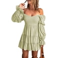 thumbnail image 1 of Women's 2023 Summer Spring Elegant Off Shoulder V Neck Long Sleeve Pleated Flowing Boho Floral Print Crewneck Short Sleeve, 1 of 9