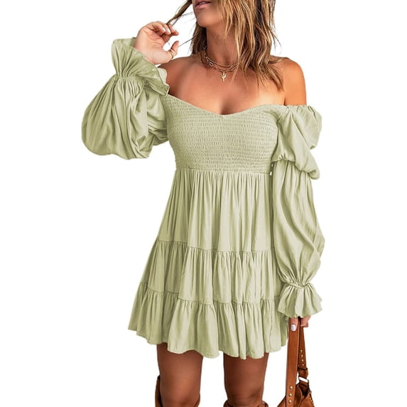 Women's 2023 Summer Spring Elegant Off Shoulder V Neck Long Sleeve Pleated Flowing Boho Floral Print Crewneck Short Sleeve