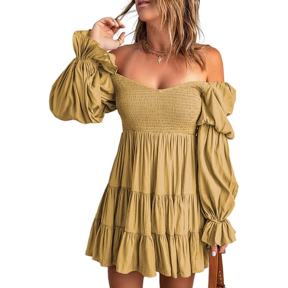 Women's 2023 Summer Spring Elegant Off Shoulder V Neck Long Sleeve Pleated Flowing Boho Floral Print Crewneck Short Sleeve