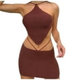 thumbnail image 1 of Women's 2023 Summer Two Piece Outfits Boho Strapless Tube Tops and Shorts Sets Beach Crop Tops and Shorts Coffee S, 1 of 5