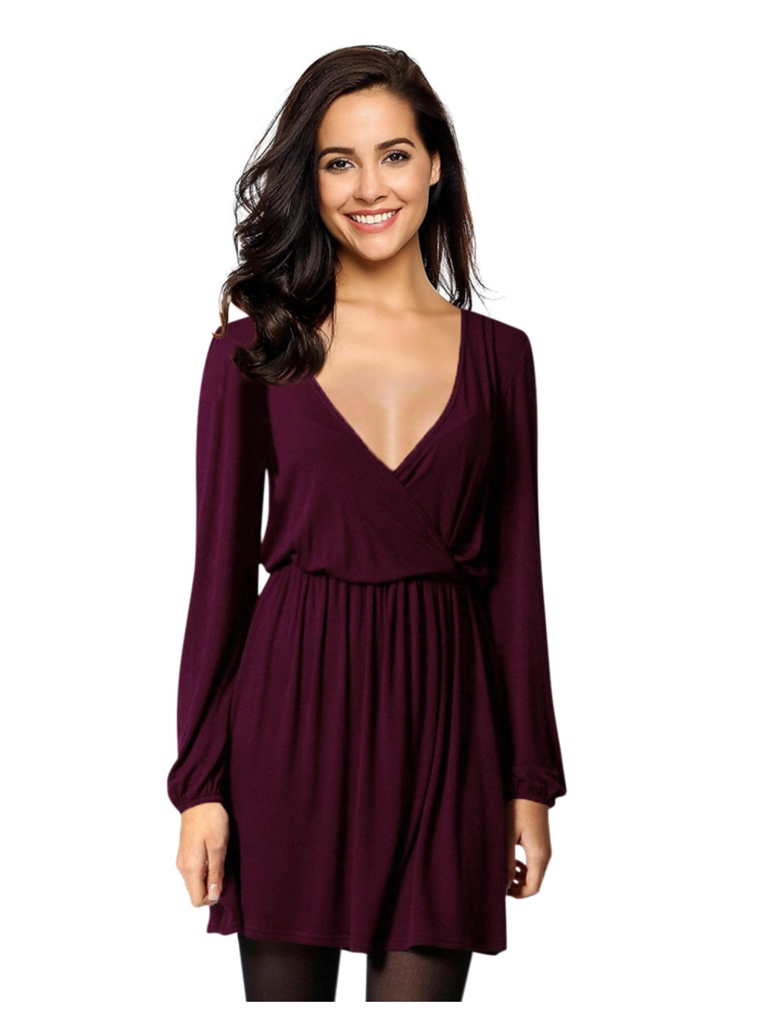 Women's 2023 Summer Wrap Dress Long Sleeve Casual V Neck Ruffle Mini Dresses