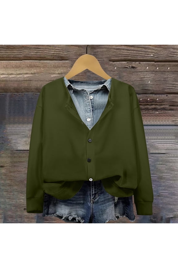 Women's 2024 Autumn/Winter New Solid Color Printed Fashion Casual V Neck Cardigan Long Sleeve Coat Long Summer Cardigan Cardigans with Buttons Titanium Snap Cardigan Long Sleeve Cardigans for Women