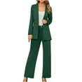 thumbnail image 1 of Women's 2024 Fall 2 Piece Blazer Set Casual Loose Long Blazer Jackets and Dressy Wide Leg Pant Suits Solid Color Trendy Clothes, 1 of 6