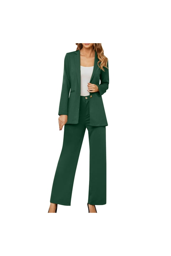 Women's 2024 Fall 2 Piece Blazer Set Casual Loose Long Blazer Jackets and Dressy Wide Leg Pant Suits Solid Color Trendy Clothes