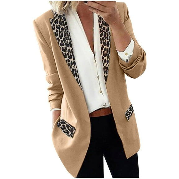 Women's 2024 Fall Casual Blazers Long Sleeve Lapel Open Front Work Suit Office Blazer Jackets with Pockets Khaki XL