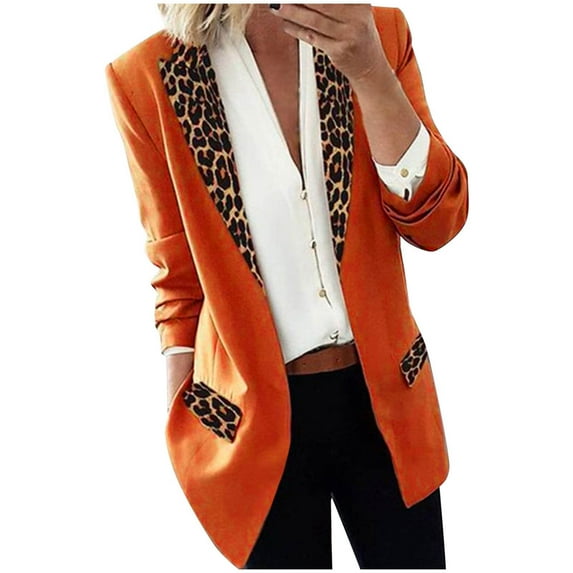 Women's 2024 Fall Casual Blazers Long Sleeve Lapel Open Front Work Suit Office Blazer Jackets with Pockets Orange S