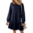 thumbnail image 1 of Women's 2024 Fall Long Sleeve Pullover Dress - Crewneck Rib Knit Patchwork Sweatshirt Mini Dress, 1 of 7