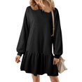 thumbnail image 1 of Women's 2024 Fall Long Sleeve Pullover Dress - Crewneck Rib Knit Patchwork Sweatshirt Mini Dress, 1 of 7