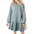 thumbnail image 1 of Women's 2024 Fall Long Sleeve Pullover Dress - Crewneck Rib Knit Patchwork Sweatshirt Mini Dress, 1 of 5