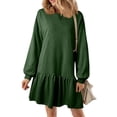 thumbnail image 1 of Women's 2024 Fall Long Sleeve Pullover Dress - Crewneck Rib Knit Patchwork Sweatshirt Mini Dress, 1 of 7