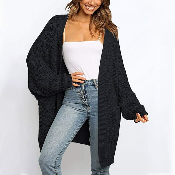 Women's 2024 Fall Open Front Knit Sweater Oversized Sleeve Cardigan Outwear Leopard Sweaters for Women Womens Fall Clothes Button up Sweater Cardigan Womens plus Sweaters 4x Cardigan with Pockets for