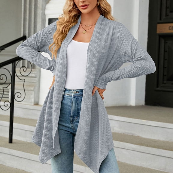 Women’s 2024 Fall Winter Open Front Long Sleeve Loose Slouchy Knit Cardigan Sweater Crotchet Cardigans for Women Womens Sweaters Fall Cardigan Canoe Sweater Light Weight Cardigan Ladies Short Cardigan