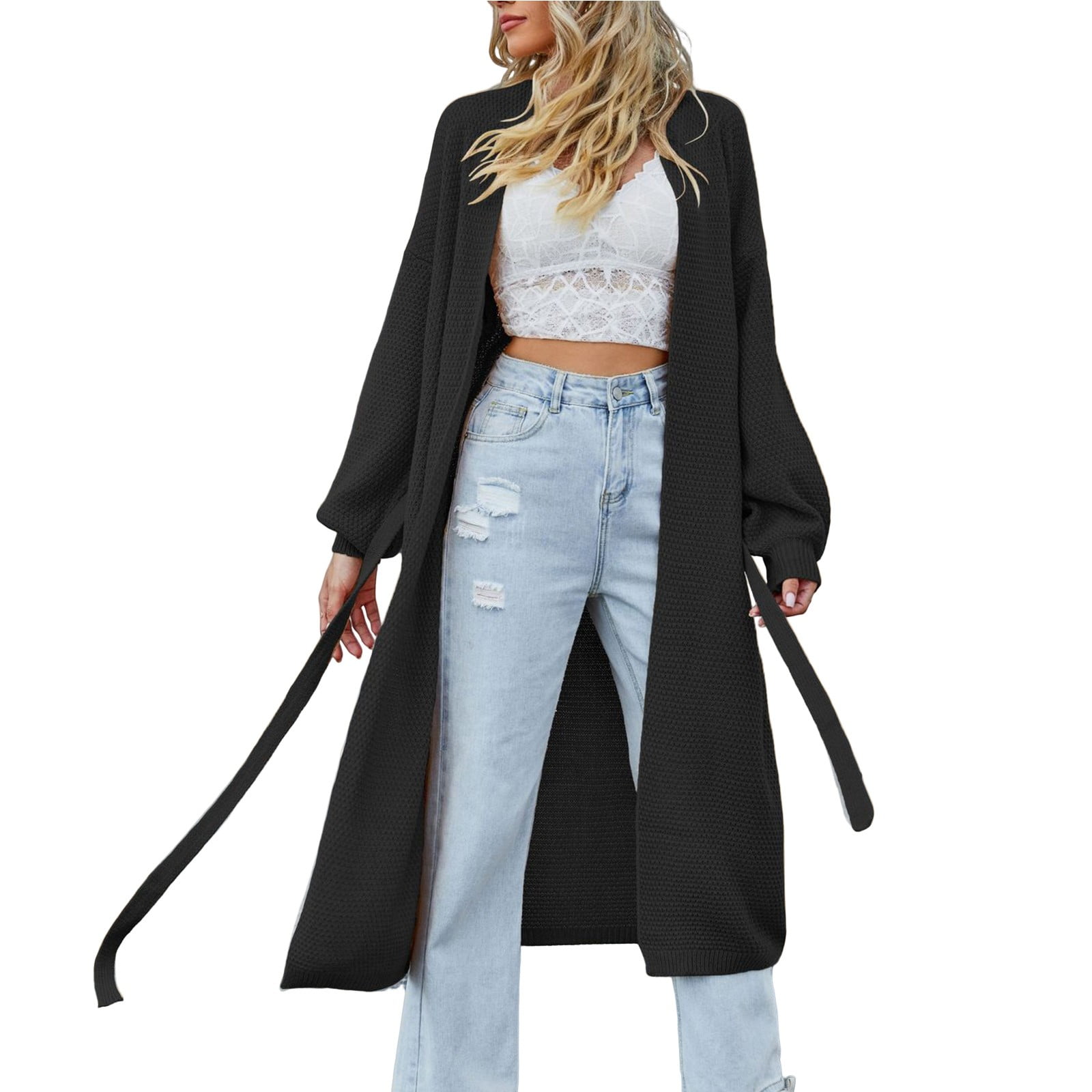 Women's 2024 Fall Winter Oversized Cardigan Long Sleeve Split Open