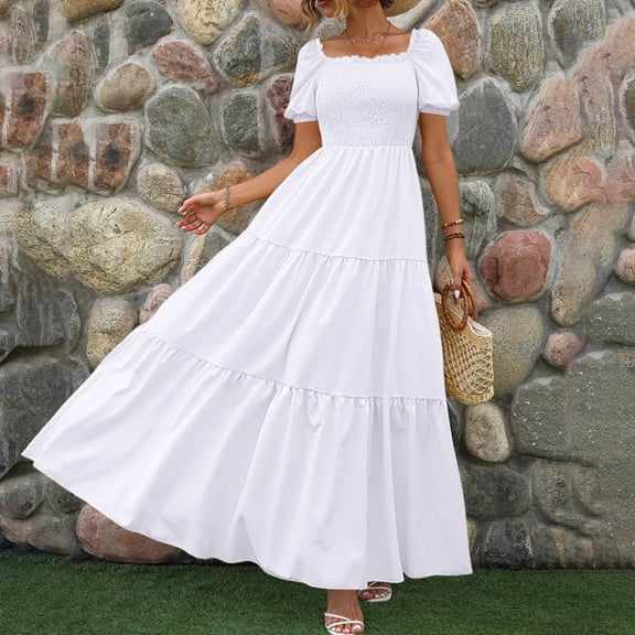Women's 2024 Floral Boho Dress Wrap Crew Neck Short Sleeve Belted Ruffle Hem A Line Flowy Maxi Dresses Petite Dresses for Work Summer Dresses Casual Maxi Sleeveless Knee Length Dress Comfy Dresses