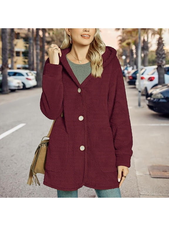 Women's 2024 Hooded Button Pocket Cardigan Casual Coat Womens Winter Jacket Thin Warm Jackets for Women Women Outer Wears Sk8 Zip Women's Petite Outerwear Jackets & Coats Purdue Womens Coat Petite