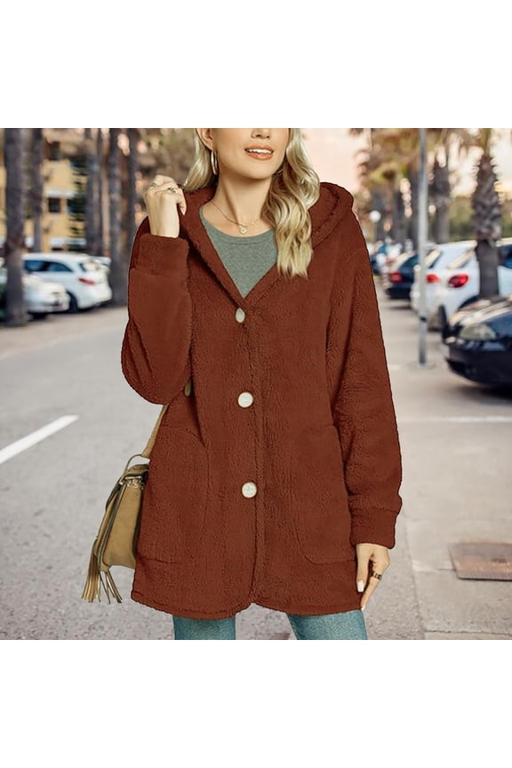 Women's 2024 Hooded Button Pocket Cardigan Casual Coat Womens Winter Jacket Thin Warm Jackets for Women Women Outer Wears Sk8 Zip Women's Petite Outerwear Jackets & Coats Purdue Womens Coat Petite