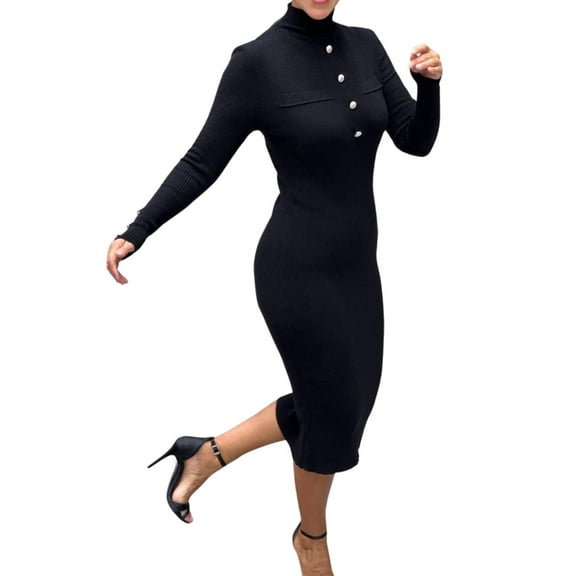 Leo Women's Long Sleeve Ribbed Knit Short Dress, Mock Neck Bodycon Sweater Dress