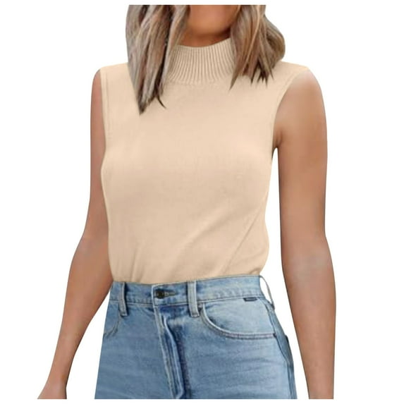 Women's 2024 Mock Turtle Neck Sleeveless Knit Sweater Vest - Casual, Trendy and Slim Fitted