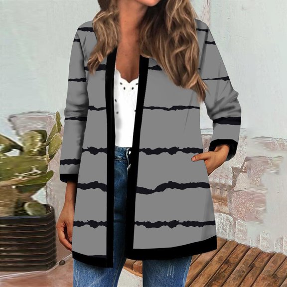 Women's 2024 Open Front Casual Mid-Length Cardigan Classic Long Sleeve Coat