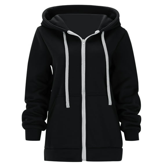 Women's 2024 Solid Color Casual Fashion Pocket Hooded Zipper Slim Fit Hoodie Jacket Study Windbreaker Eggplant Jacket Women Sweater Women Warm up Full Zip Shirt Jacket Women plus Size Long Coats for