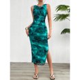 thumbnail image 1 of Women's 2024 Spring Summer New Fashionable Printed Round Neck Style Slimming Sleeveless Tight Dress With Split Bottom, 1 of 10