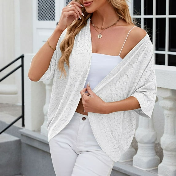 Women's 2024 Spring/Summer New Solid Color Mid Sleeved Cardigan Knitted Cardigan Coat Air Conditioned Cardigan Cardigan Open Front plus Size Cardigan Ladies Summer Cardigans Long Vest Cardigans for