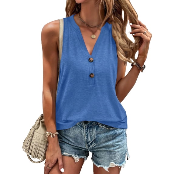 Women's 2024 Spring/Summer New Solid V Neck Button Loose Sleeveless Tank Top T Shirt Women Solid Shirt Miss Long Sleeve Shirts for Women Swim Tee Tops for Women Casual Summer Long Sleeve Spandex Shirt
