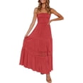 thumbnail image 1 of Women's 2024 Summer Bohemian Strapless Off Shoulder Lace Trim Backless Flowy A Line Beach Long Maxi Dress, 1 of 6