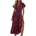 thumbnail image 1 of Women's 2024 Summer Casual Flutter Puff Sleeve Boho Floral Maxi Dress V Neck Smocked Tiered Long Dresses, 1 of 9