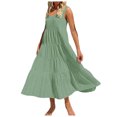 thumbnail image 1 of Women's 2024 Summer Casual Short Flutter Sleeve Crew Neck Smocked High Waist Flowy Maxi Dress, 1 of 6