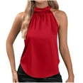 thumbnail image 1 of Women's 2024 Summer Halter Tops Keyhole Blouses Casual Sleeveless Shirts Flowy Low Crew Hem Blouse Shirts Eyelet Hollow Out Tie Back Blouse, 1 of 6
