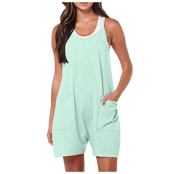 Women's 2024 Summer Short Jumpsuit - Loose Fit V Neck Romper with Pockets, Polyester Spandex, S-XXL