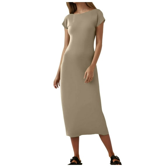 Women's 2024 Summer Short Sleeve Tshirt Dress Casual Crew Neck Beach Long Maxi Dresses