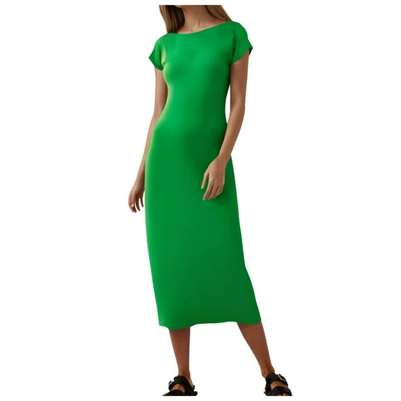 Women's 2024 Summer Short Sleeve Tshirt Dress Casual Crew Neck Beach Long Maxi Dresses