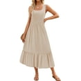 thumbnail image 1 of Women's 2024 Summer Sleeveless Dress Square Neck Pleated Tiered Swing Casual Maxi Dresses with Pockets, 1 of 6