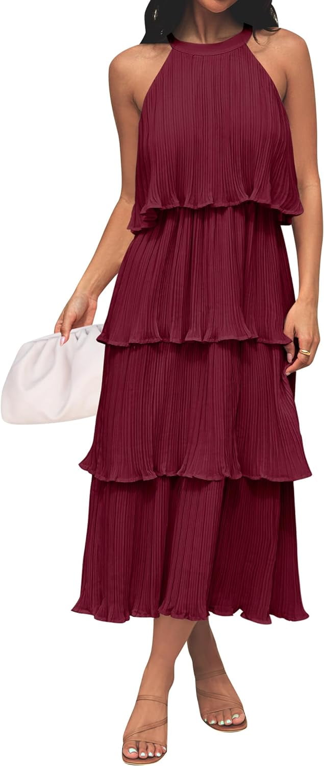Women's 2024 Summer Sleeveless Halter Neck Ruffle Tiered