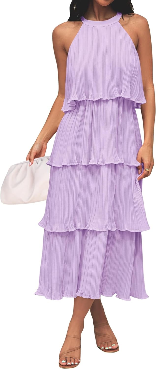 Women's 2024 Summer Sleeveless Halter Neck Ruffle Tiered