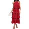 thumbnail image 1 of Women's 2024 Summer Sleeveless Halter Neck Ruffle Tiered Layered Chiffon Flowy Swing Long Midi Dress, 1 of 6