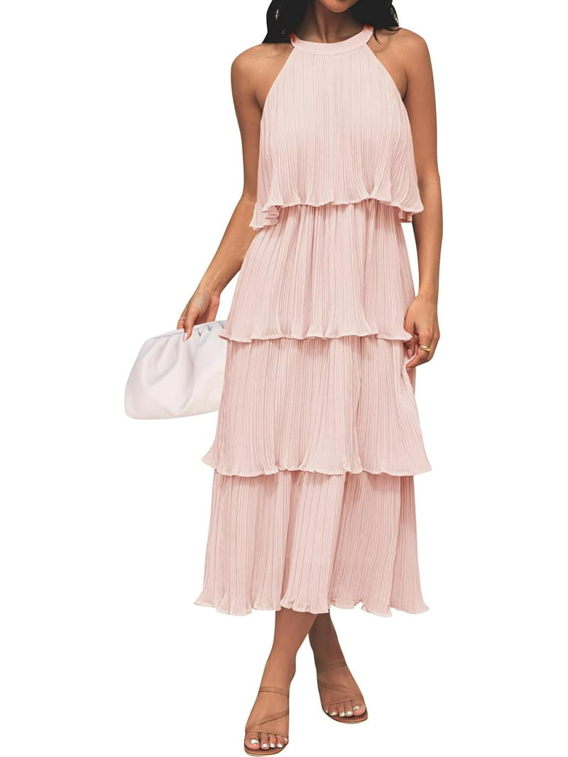 Women's 2024 Summer Sleeveless Halter Neck Ruffle Tiered Layered