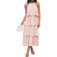 thumbnail image 1 of Women's 2024 Summer Sleeveless Halter Neck Ruffle Tiered Layered Chiffon Flowy Swing Long Midi Dress, 1 of 6