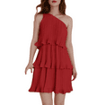 thumbnail image 1 of Women's 2024 Summer Sleeveless Mini Dress Boho One Shoulder Ruffle Tiered Layered Elegant Vacation Flowy A Line Dresses (Red,Large), 1 of 2