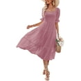 thumbnail image 1 of Women's 2024 Summer Square Neck Puff Sleeve Boho Midi Dress Swiss Dot Ruffle Flowy Tie Back Dress, 1 of 6