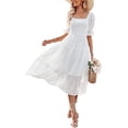 thumbnail image 1 of Women's 2024 Summer Square Neck Puff Sleeve Boho Midi Dress Swiss Dot Ruffle Flowy Tie Back Dress, 1 of 6