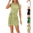 thumbnail image 1 of Women's 2024 Summer T Shirt Dress Casual Sleeveless Wrap Bodycon Ruched T Shirt Dress Tie Waist Mini Dresses Sundress Black,XL, 1 of 6