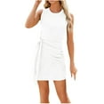 thumbnail image 1 of Women's 2024 Summer T Shirt Dress Casual Sleeveless Wrap Bodycon Ruched T Shirt Dress Tie Waist Mini Dresses Sundress Wine,XL, 1 of 6