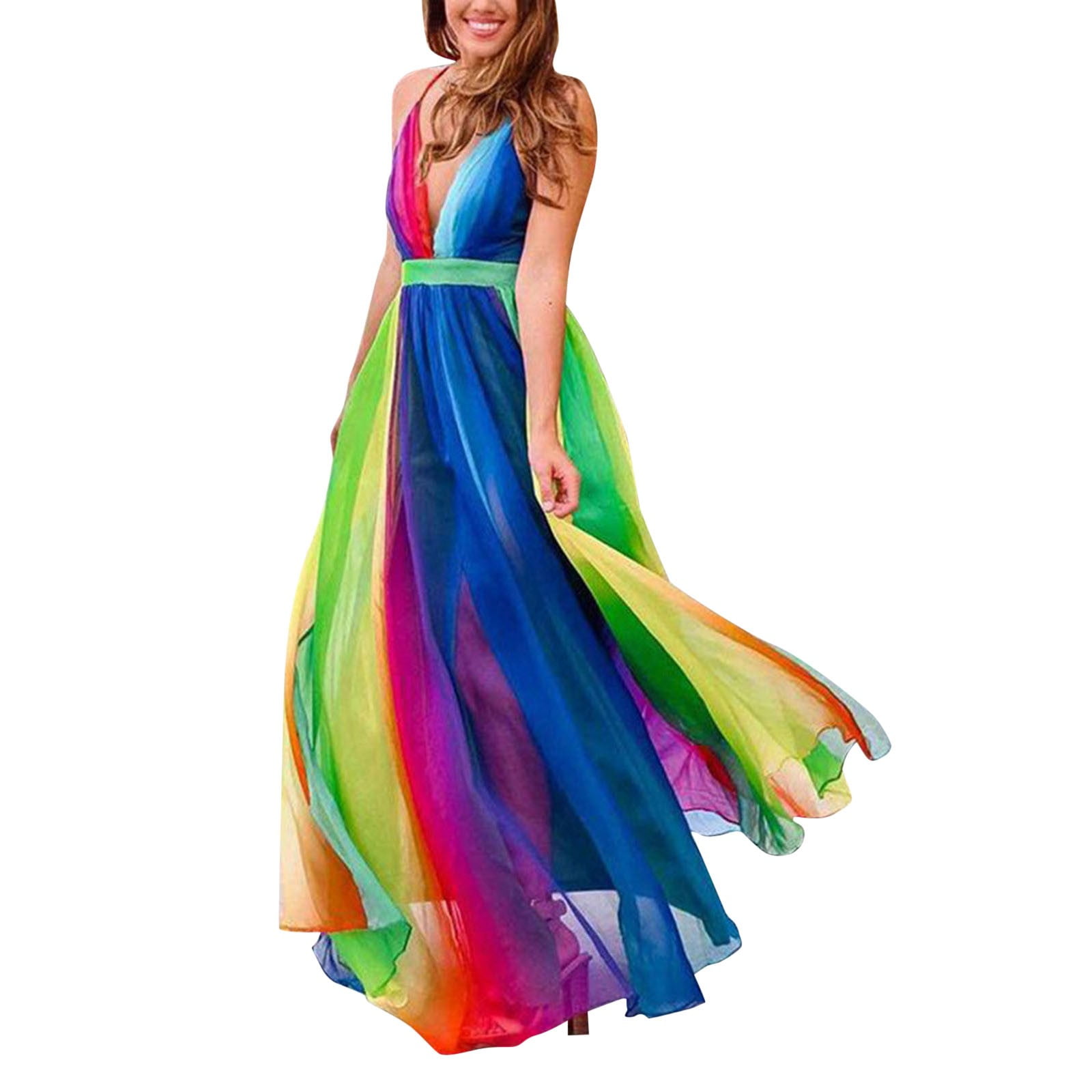 Women s 2024 Summer Trendy Beach Western Rainbow Cami Spring Sun Dresses Summer Flowy Vacation Sexy Chiffon Casual Funeral Work Party Going Out Womens Elegant Teen Ladies Walmart