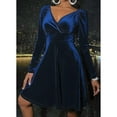 thumbnail image 1 of Women's 2024 V Neck Velvet Dress Pocket Long Sleeve Fall Winter Wrap Tunic Short Party Wedding Guest Dress Women S Dresses for Wedding Lace Dresses for Wedding Guest Womens Formal Long Dresses for, 1 of 4